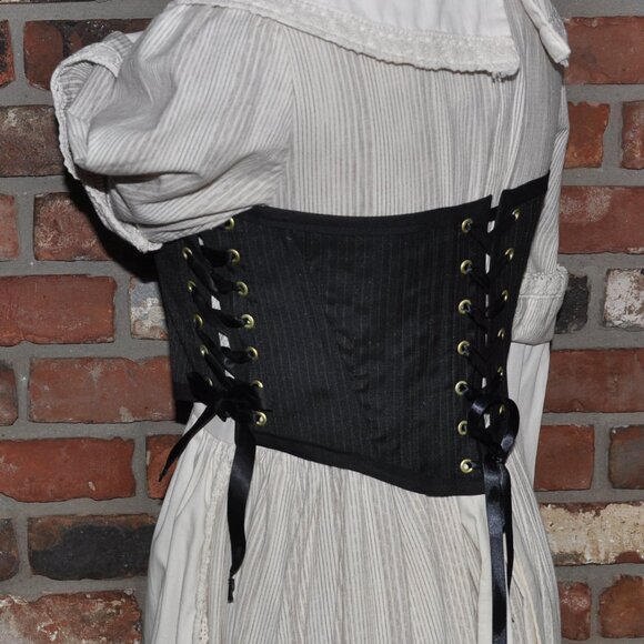 Handmade 2 sided, Lace-up, Bustier Corset, Floral Tapestry & Black Pin Stripe  M - Picture 7 of 9